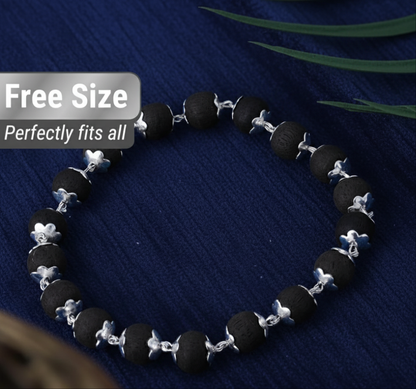 Combo of Original karungali malai  and karungali beads bracelet with silver plated caps|Original black ebony wood mala