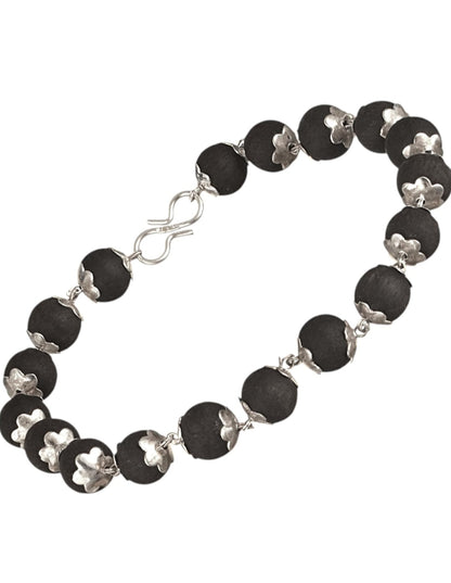 Combo of Original karungali malai  and karungali beads bracelet with silver plated caps|Original black ebony wood mala